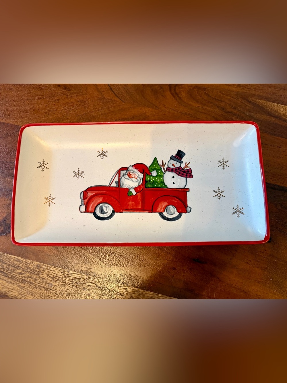 Peppermint & Pine Christmas Holiday Serving Platter Tray Santa Truck Snowman